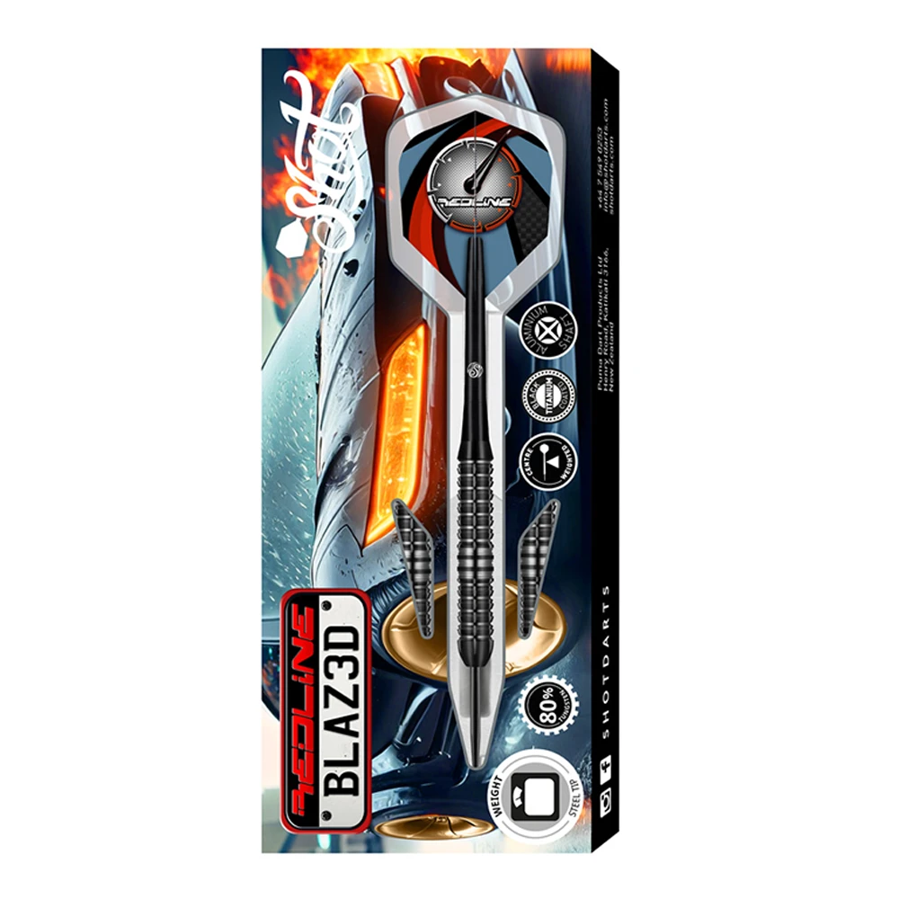 Shot Shot Redline BLAZ3D Steel Tip Darts 80% Tungsten Steel Barrels 28g 3 Shot Shot Redline BLAZ3D Steel Tip Darts 80% Tungsten Steel Barrels 28g - Image 3