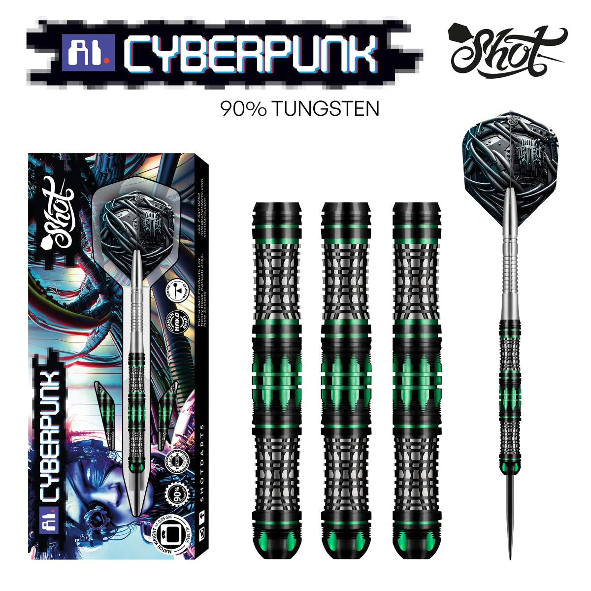 Shot Shot AI Cyberpunk Steel Tip Dart Set 90% Tungsten Barrels 25g 2 Shot Shot AI Cyberpunk Steel Tip Dart Set 90% Tungsten Barrels 25g - Image 2