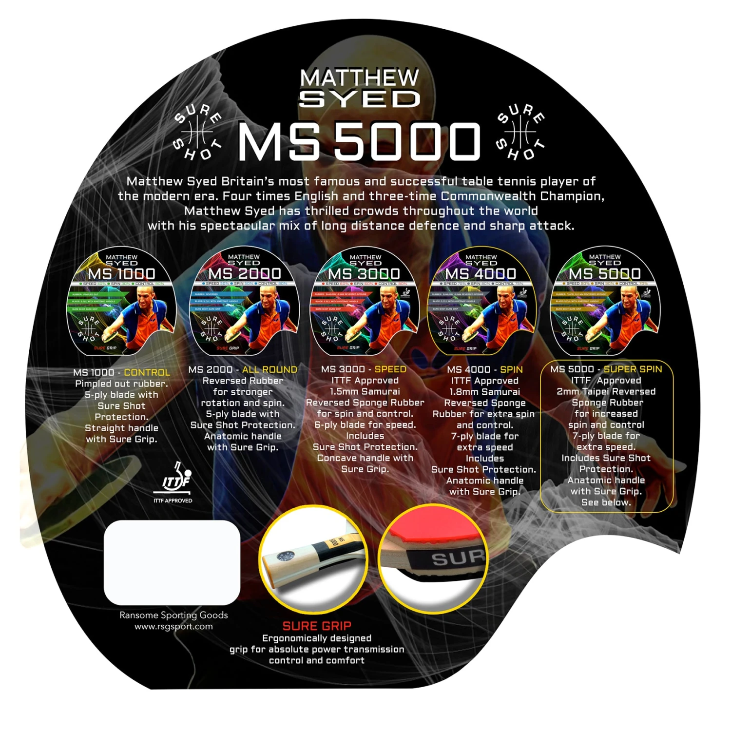 Sure Shot Sure Shot Matthew Syed 5000 Table Tennis Bat 2 Sure Shot Sure Shot Matthew Syed 5000 Table Tennis Bat - Image 2