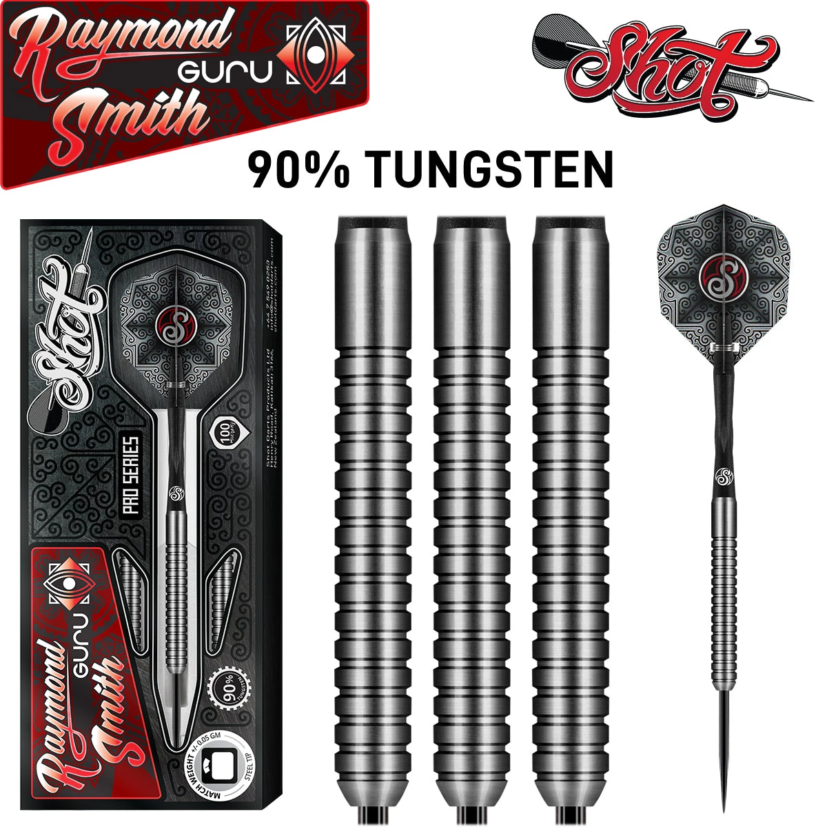 Shot Shot Raymond Smith Pro Series "GURU" 90% Tungsten Steel Tip Dart Set 22g 2 Shot Shot Raymond Smith Pro Series "GURU" 90% Tungsten Steel Tip Dart Set 22g - Image 2
