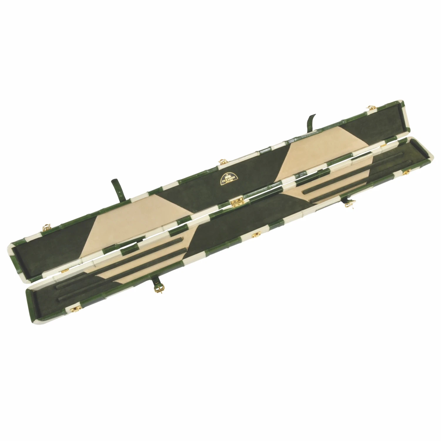 Peradon Peradon Green Cream Patchwork Leather Cue Case For 3/4 Jointed Cues 2 Peradon Peradon Green Cream Patchwork Leather Cue Case For 3/4 Jointed Cues - Image 2