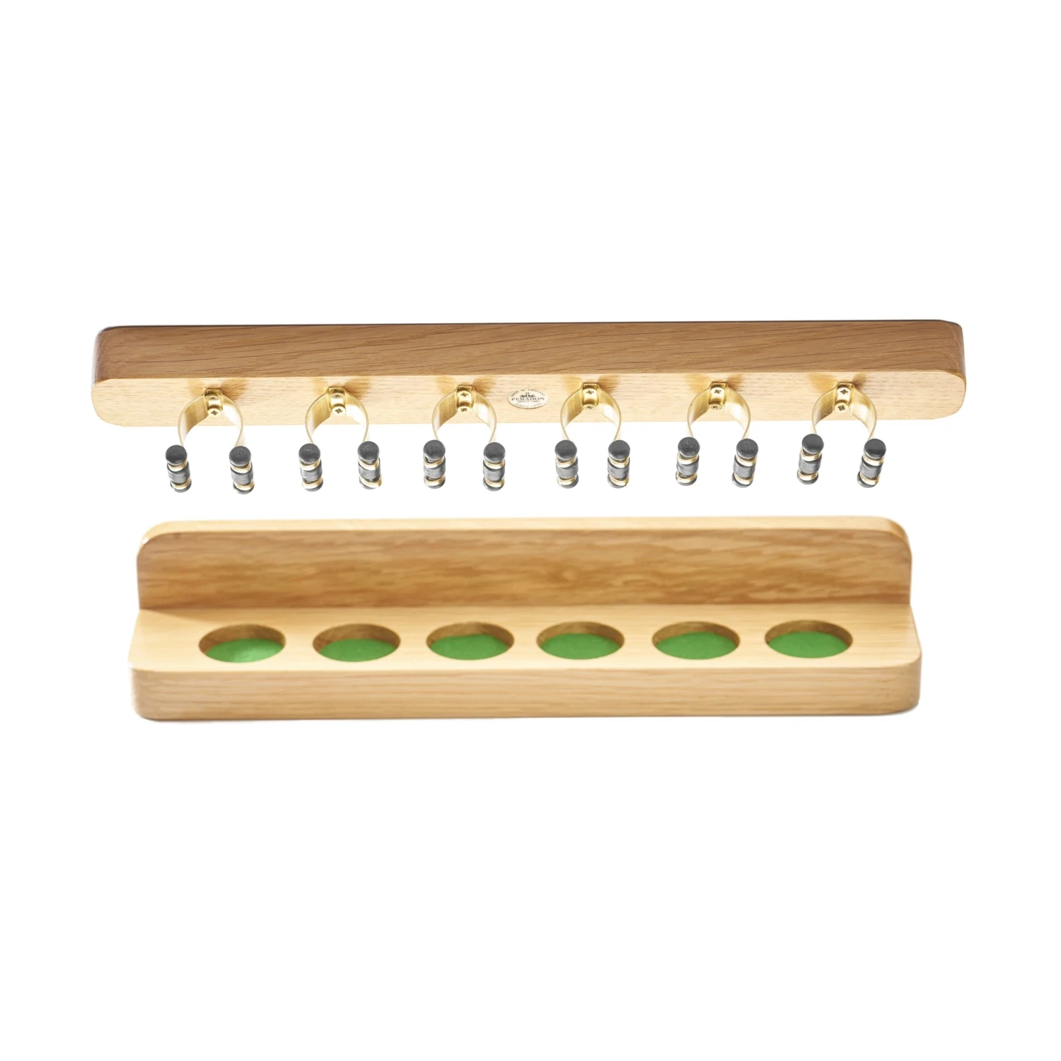 Peradon Peradon UK Made Oak Cue Rack With Brassed Clips 1 Peradon Peradon UK Made Oak Cue Rack With Brassed Clips